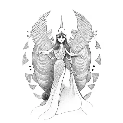 A surrealistic representation of Thea and her father as celestial beings tattoo design idea