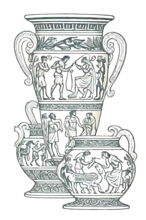 Ancient Greek pottery depicting scenes tattoo design idea