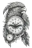 human eye with a broken clock around it with an eagle underneath tattoo design idea