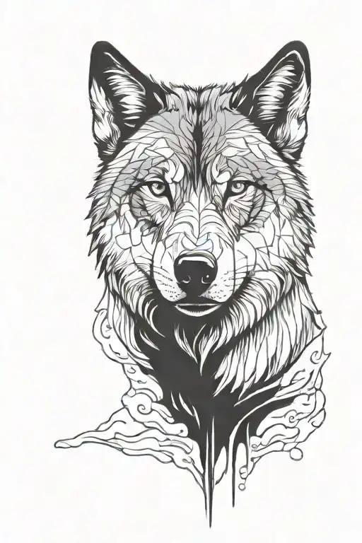 wolf with one half face tattoo design idea