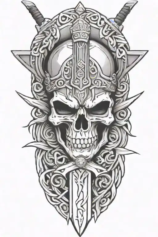 viking skull and sword tattoo design idea