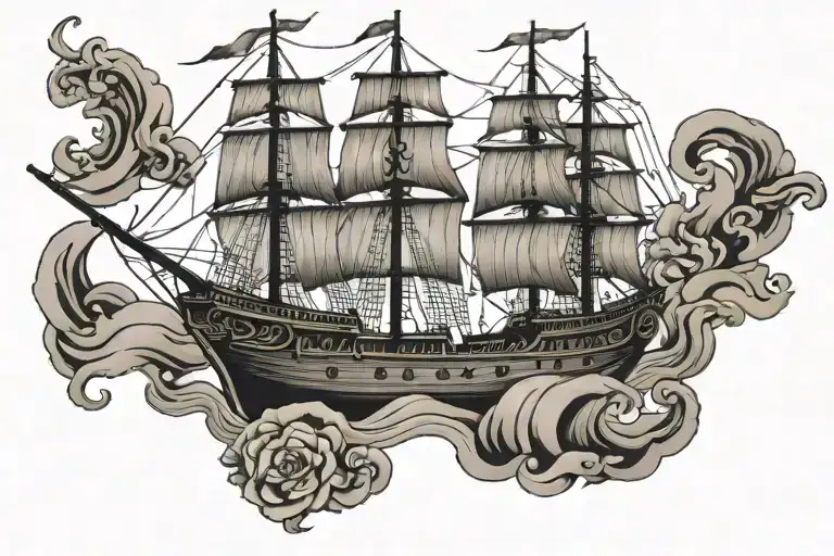 Portuguese caravel with cross tattoo design idea