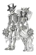 Skeleton bride and groom holding hands tattoo design idea