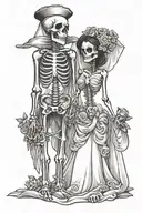 Skeleton bride and groom holding hands tattoo design idea