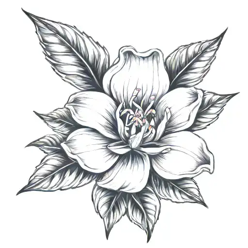 The tattoo will be a stylized jasmine flower with the name "Jasmina" incorporated into the design. The stem of the jasmi tattoo design idea