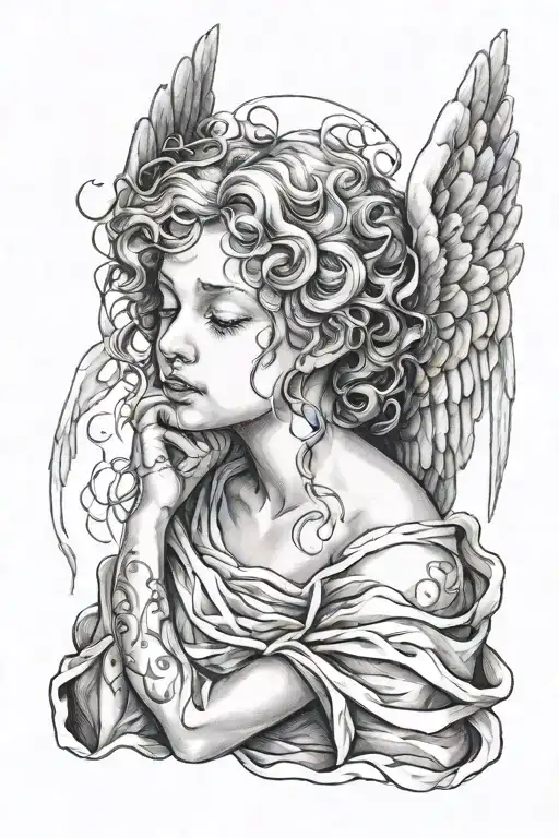 angel crying with eyes closed  tattoo design idea