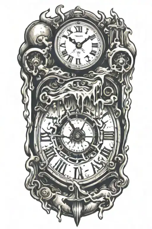 melting clock tattoo design idea
