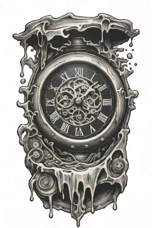 melting clock tattoo design idea