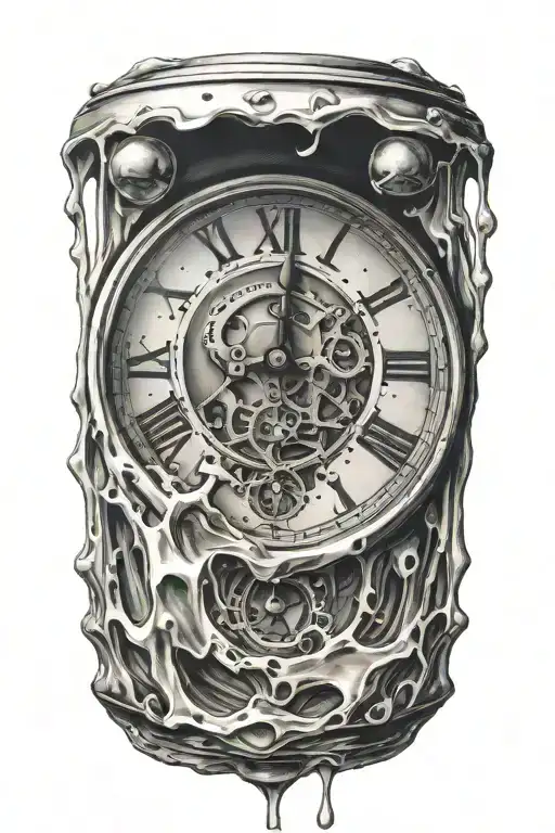 melting clock tattoo design idea