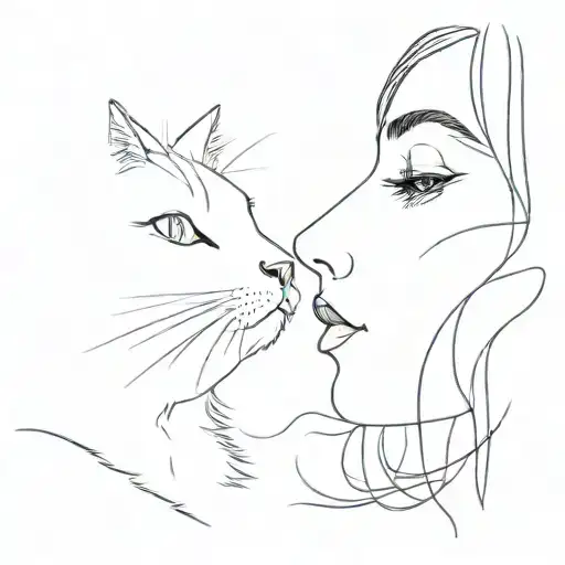 girl nose to nose with cat  tattoo design idea