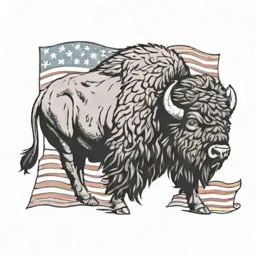An american buffalo on american flag intertwined representing the  92nd Infantry Division tattoo design idea