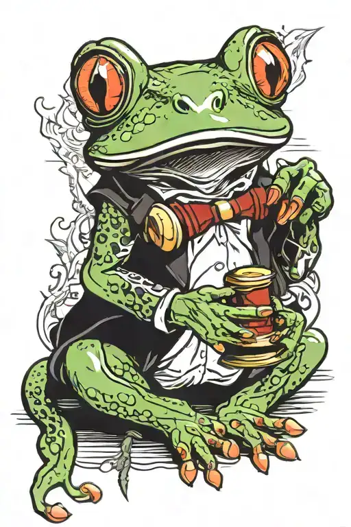 red eye tree frog coaching debate holding a gavel in Tibet tattoo design idea