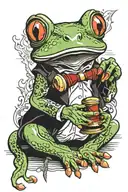 red eye tree frog coaching debate holding a gavel in Tibet tattoo design idea