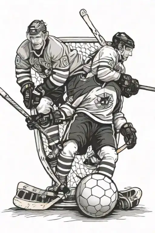 hockey and soccer and birth date incorporated within tattoo design idea