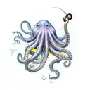 An octopus using its tentacles as fishing rods to catch various sea creatures tattoo design idea