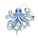 An octopus using its tentacles as fishing rods to catch various sea creatures tattoo design idea