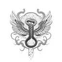 A snake with eagle wings wrapped around a tree branch tattoo design idea
