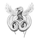 A snake with eagle wings wrapped around a tree branch tattoo design idea