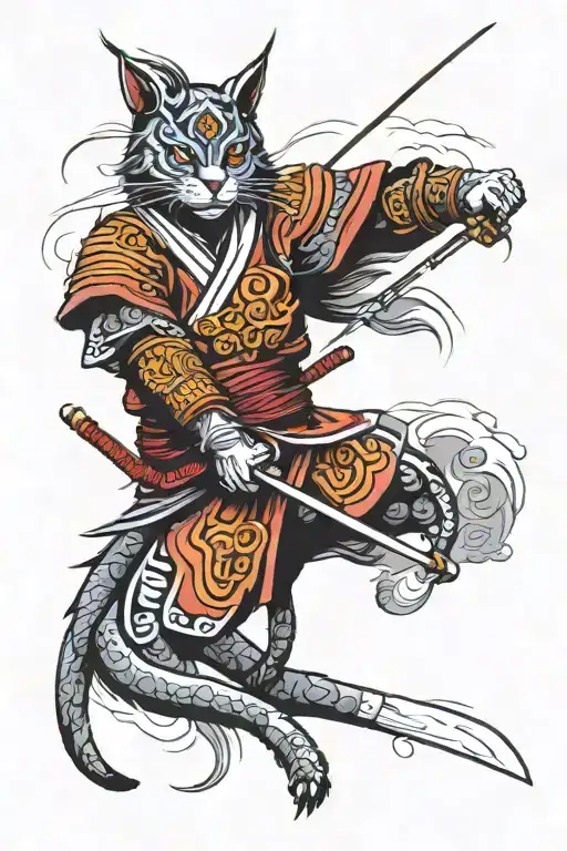 oriental samurai Warrior cat tattoo design idea