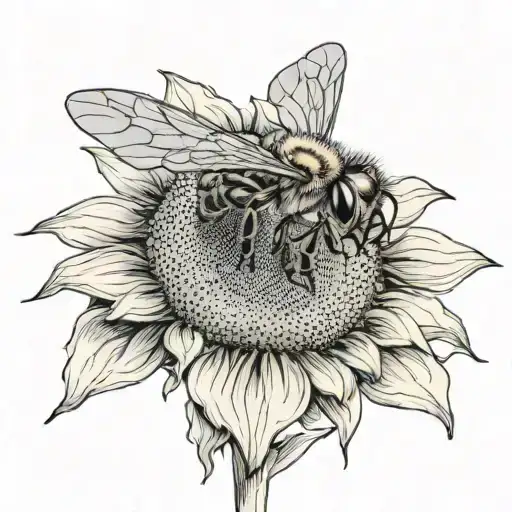 large bee on a sunflower  tattoo design idea