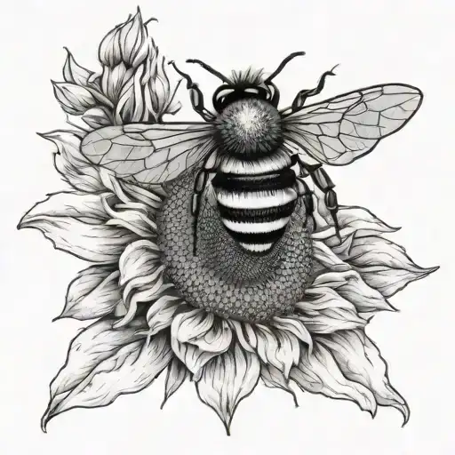 large bee on a sunflower  tattoo design idea