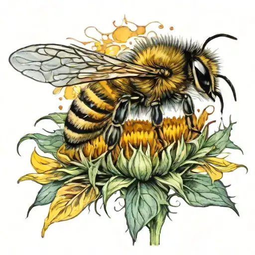 large bee on a sunflower  tattoo design idea