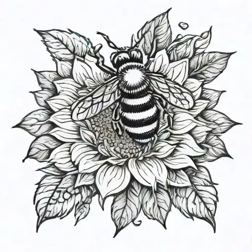 large bee on a sunflower  tattoo design idea