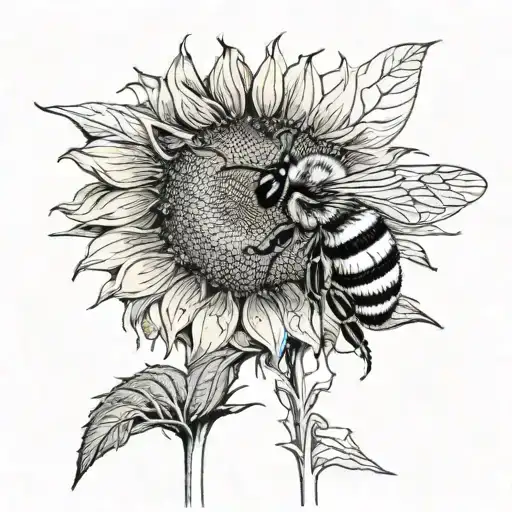 large bee on a sunflower  tattoo design idea