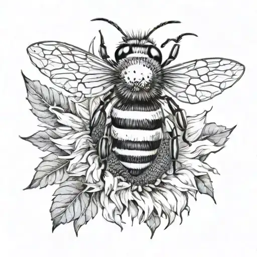 large bee on a sunflower  tattoo design idea