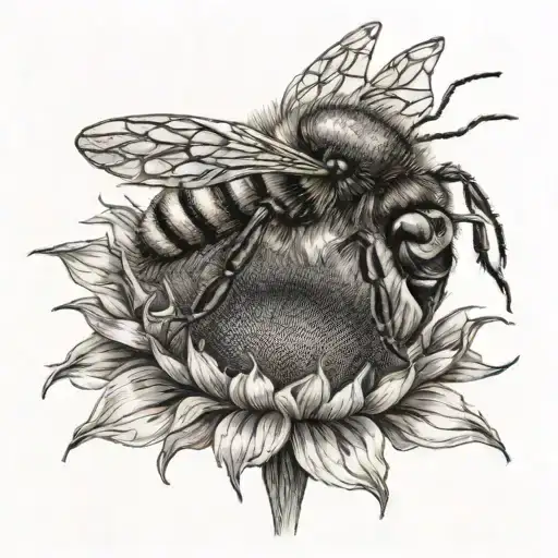 large bee on a sunflower  tattoo design idea