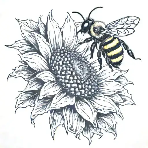 bee on a sunflower  tattoo design idea