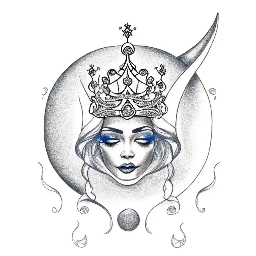 crescent moon with a princes crown in it tattoo design idea