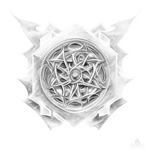 An intricate black-grey tattoo of Mistborn's magic system symbols tattoo design idea
