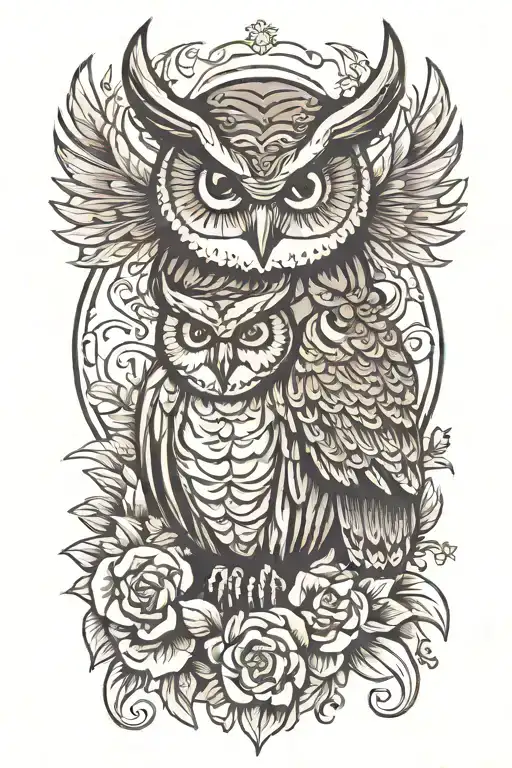 owl and girl tattoo design idea