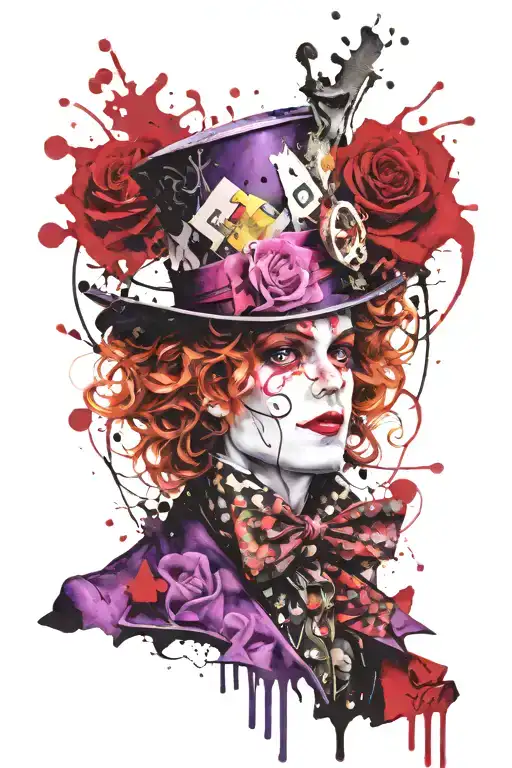 alice in wonderland mad hatter purple and black tattoo design idea