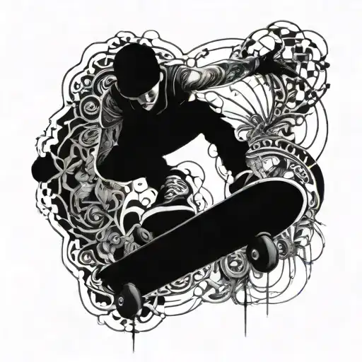 ave rapaz andando en skate estilo gotico y oscuro tattoo design idea