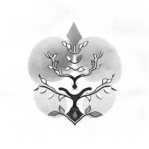 Ampersand with pine branches tattoo design idea