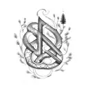 Ampersand with pine branches tattoo design idea