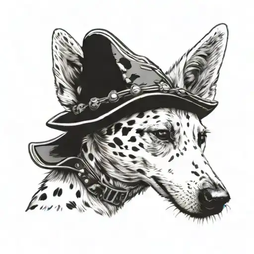 white heeler dog with black spots and a cowboy hat tattoo design idea