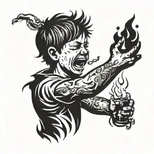 boy throwing molotov tattoo design idea