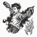 boy throwing molotov tattoo design idea