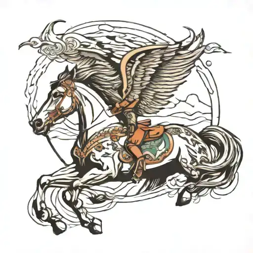 I want country type tattoo that's linework  that has a mustang in it with a mountain landscape  tattoo design idea