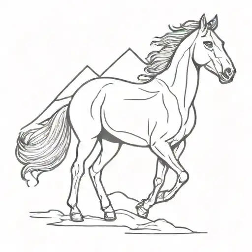 I want a small line work type tattoo idea that’s country like, like a mustang (a horse) with a mountain landscape that h tattoo design idea