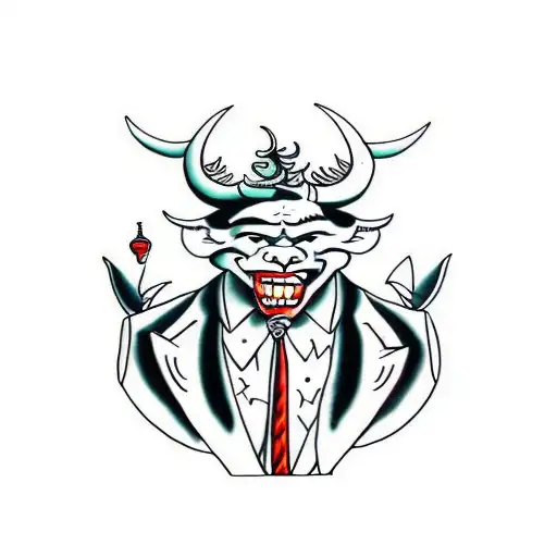 man in suit with devil horns tattoo design idea