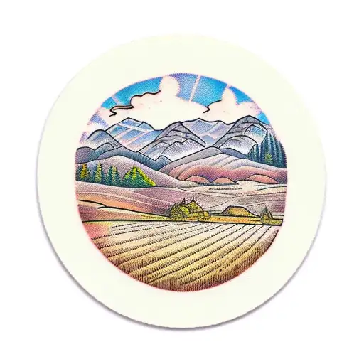 wheat field overlooking mountains tattoo design idea