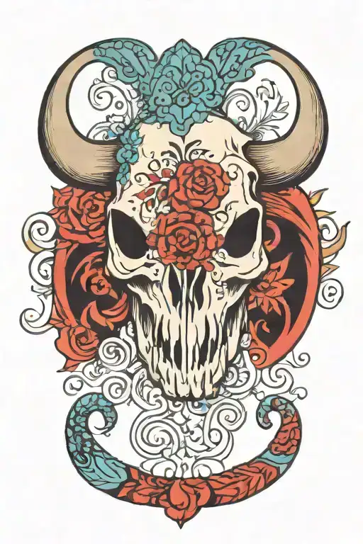 bull skull with paisley design tattoo design idea