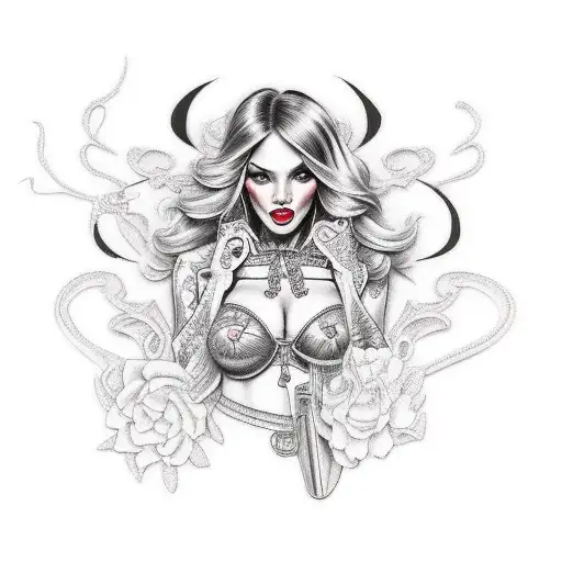 western pinup girl tattoo design idea