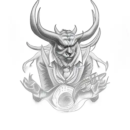 man in suit with devil horns tattoo design idea