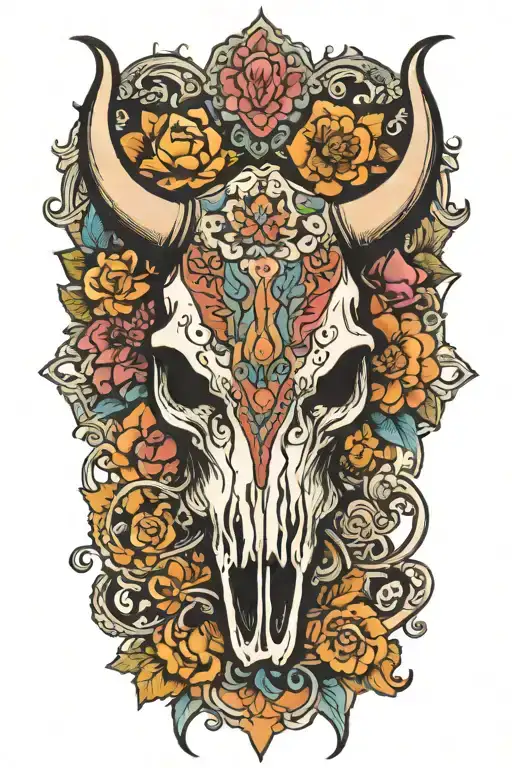 bull skull with paisley design tattoo design idea