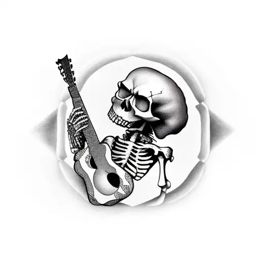 skeleton playing guitar tattoo design idea